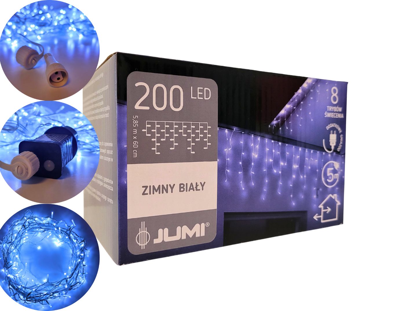 Kurtyna świetlna sople zewnętrzna i wew. 200 LED - zimny biały lampki