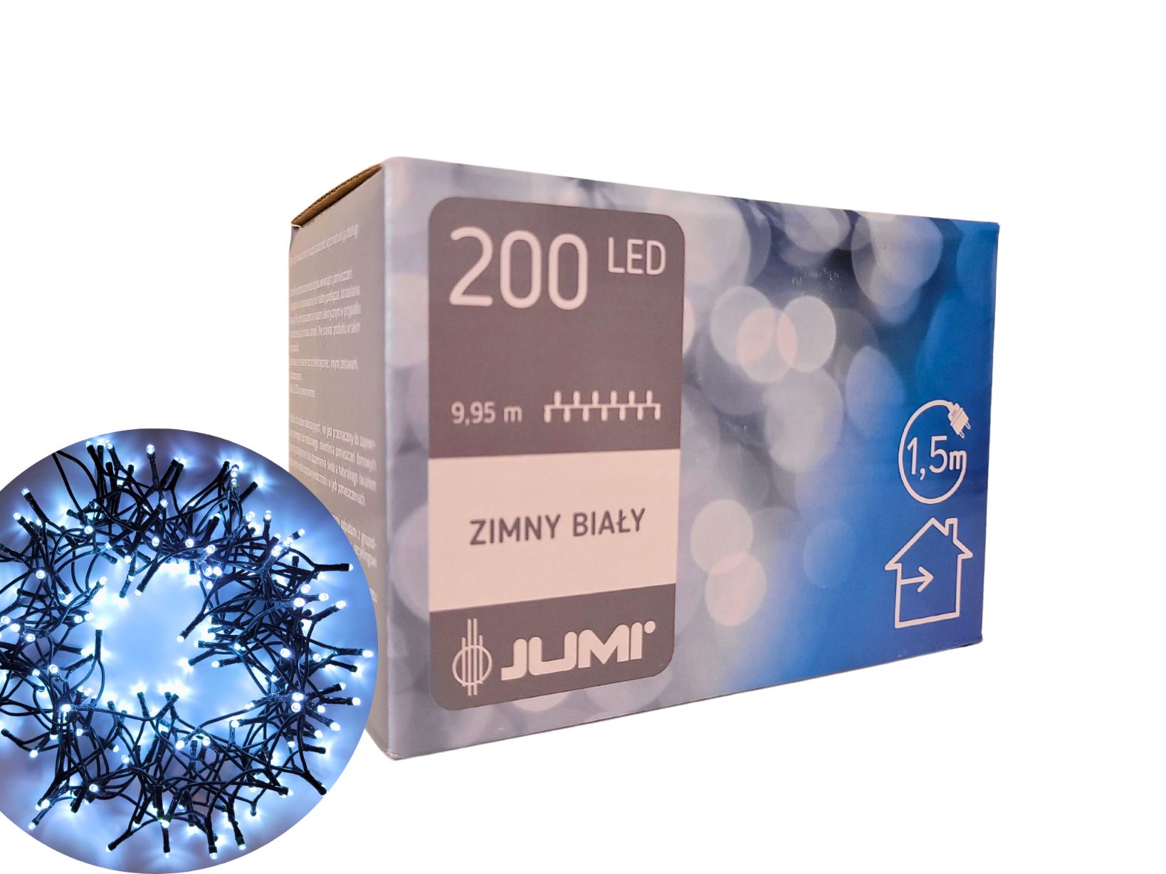 Lampki choinkowe 9,95m 200 LED wew. - zimny biały lampki świąteczne