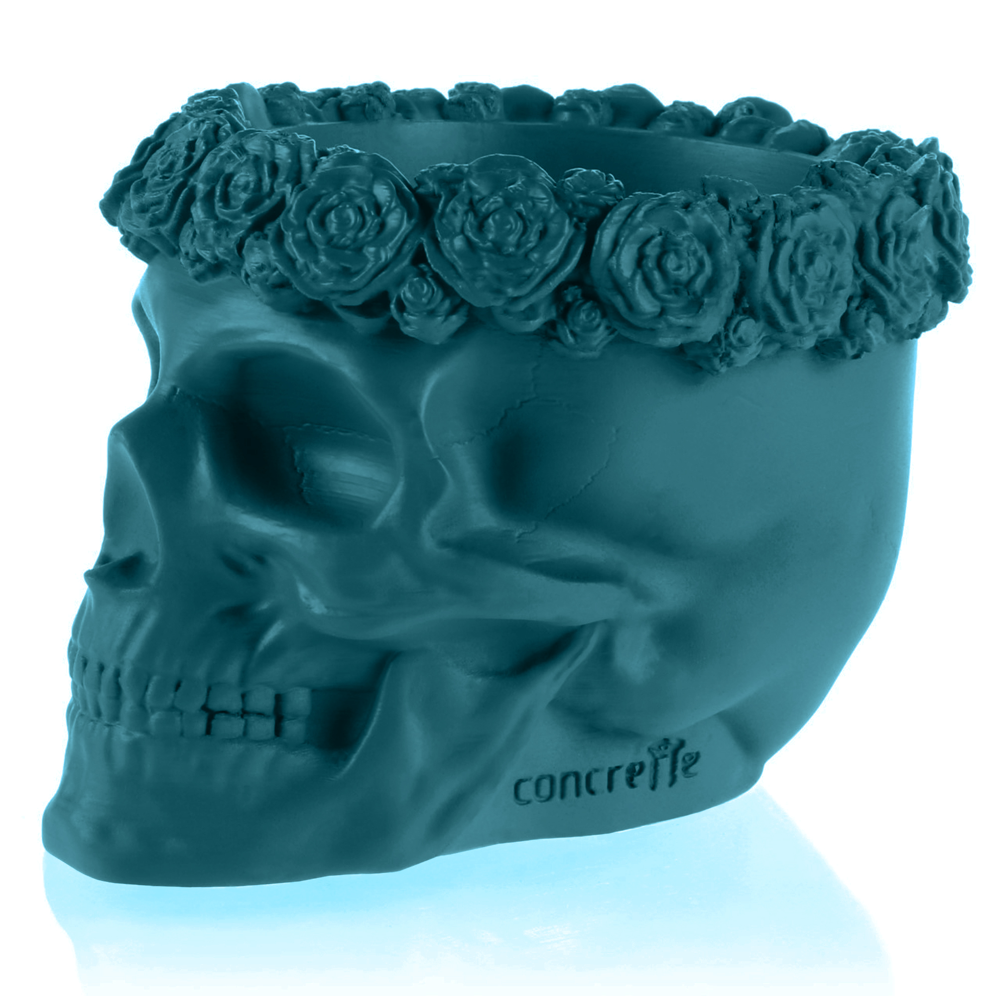 Donica Skull Flowers Dark Turquoise Poli  9 cm