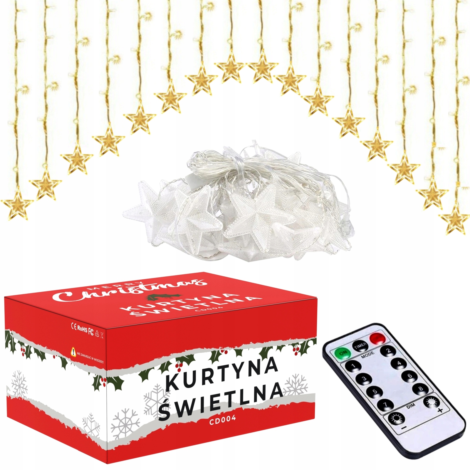 KURTYNA LED GWIAZDY WISZĄCE GIRLANDA XXL + PILOT
